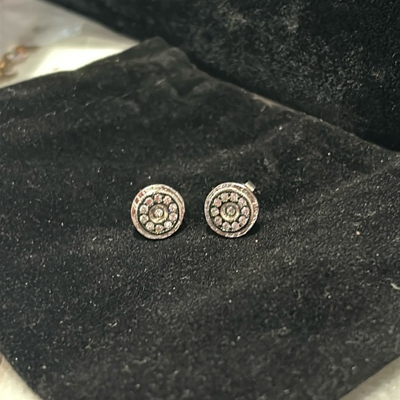 Dainty Dark Platinum & Sterling Silver Cubic Zirconia Stud Earrings-Boutique - Picture 2 of 4